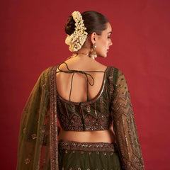 Celestial Collection: Ready-to-Wear Reception and Sangeet Partywear Lehengas Bottle Green