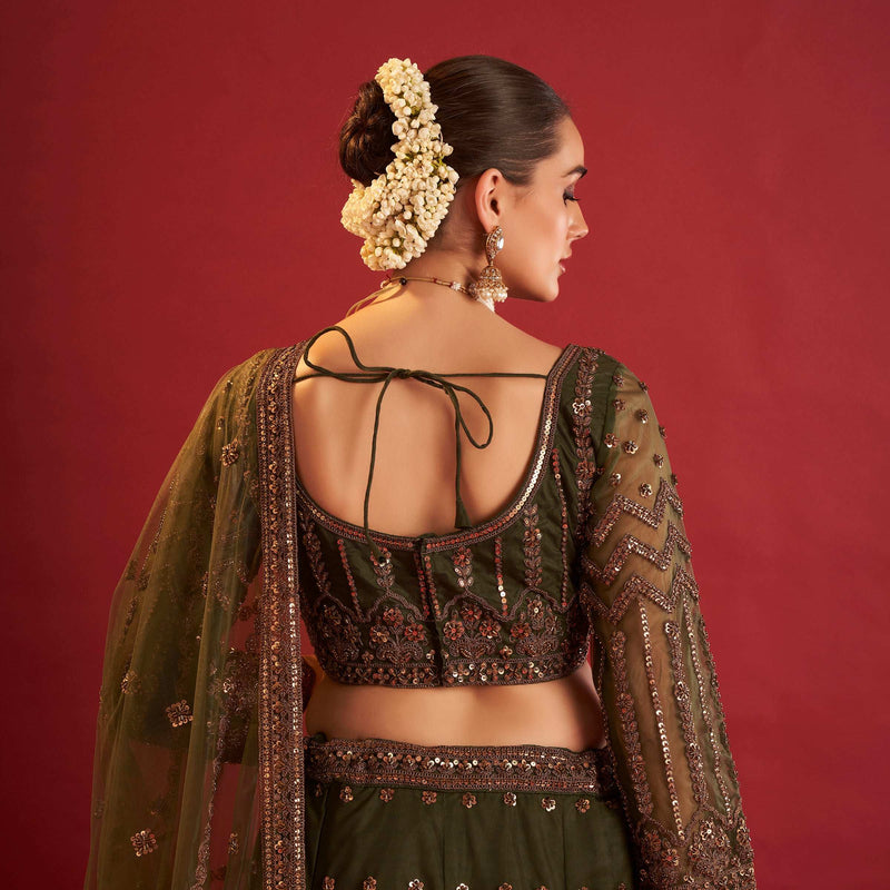 Celestial Collection: Ready-to-Wear Reception and Sangeet Partywear Lehengas Bottle Green
