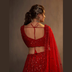 Jazzagals - Designer Replica Red Self Handwork Couture Lehenga