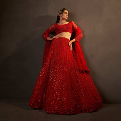 Jazzagals - Designer Replica Red Self Handwork Couture Lehenga