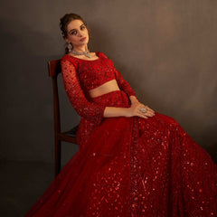 Jazzagals - Designer Replica Red Self Handwork Couture Lehenga
