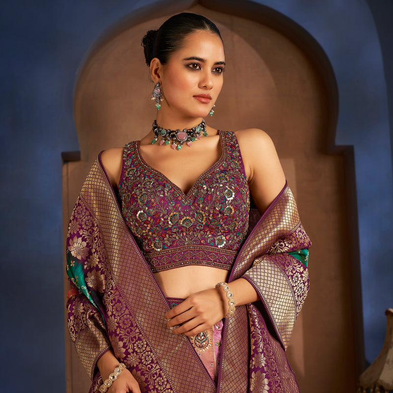 Gulaal - Ready-to-Wear Multi Color Silk Lehenga Choli JMS Studio {{ Royal Red Bridal Lehenga}}