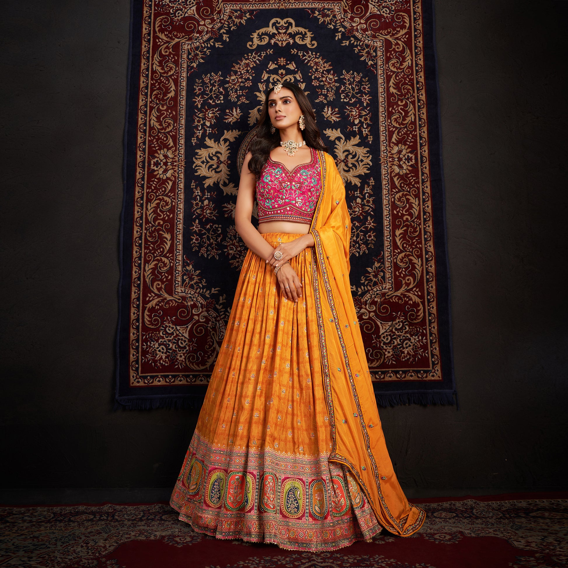 Gulaal - Ready-to-Wear Multi Color Silk Lehenga Choli JMS Studio {{ Royal Red Bridal Lehenga}}