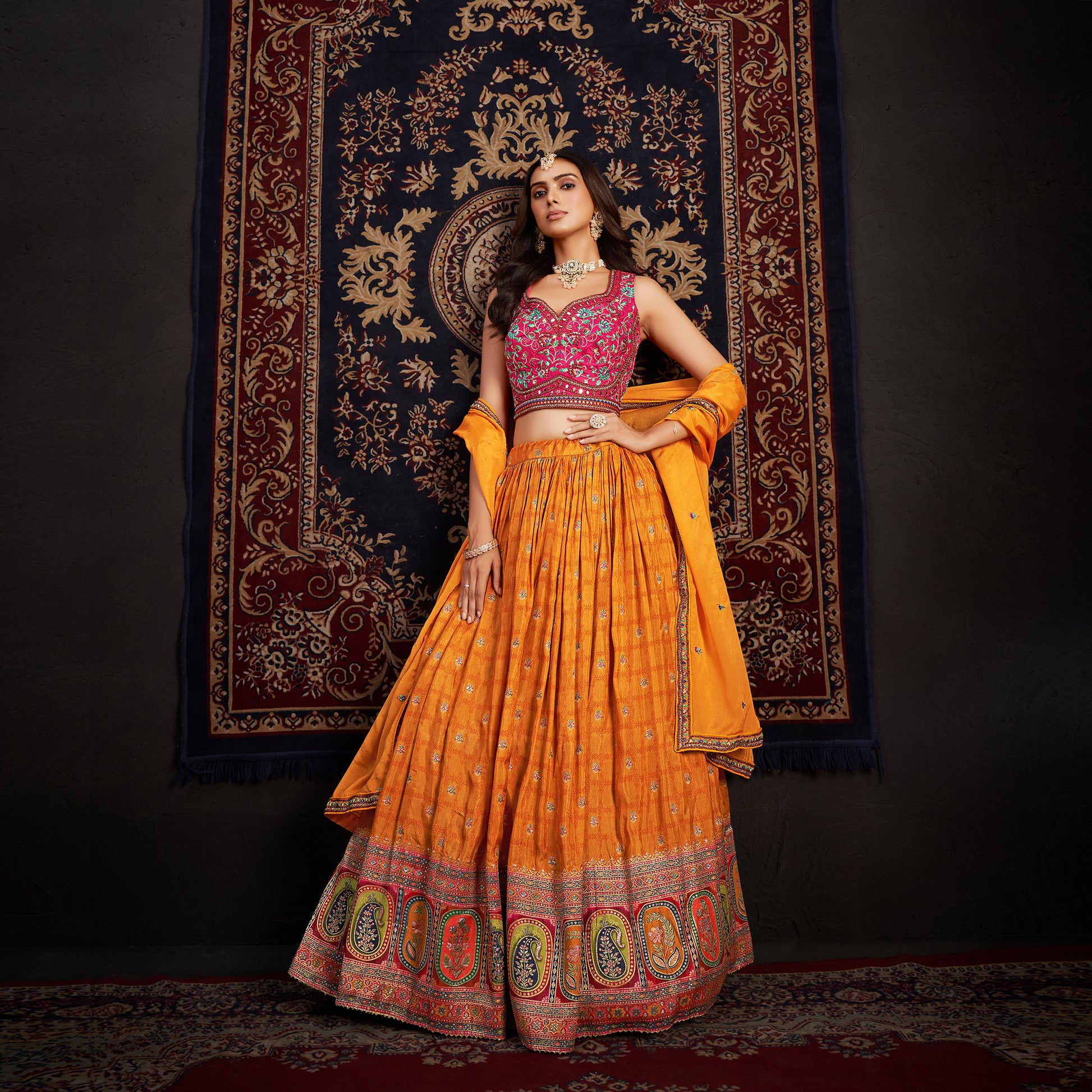 Gulaal - Ready-to-Wear Multi Color Silk Lehenga Choli JMS Studio {{ Royal Red Bridal Lehenga}}