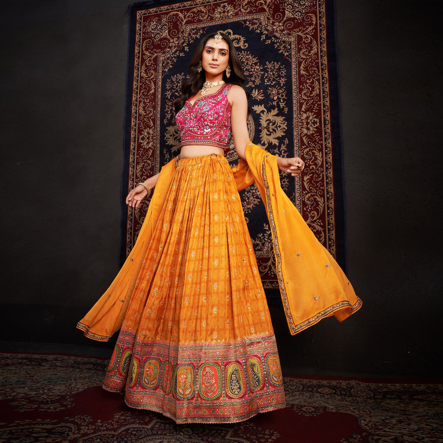 Gulaal - Ready-to-Wear Multi Color Silk Lehenga Choli JMS Studio {{ Royal Red Bridal Lehenga}}