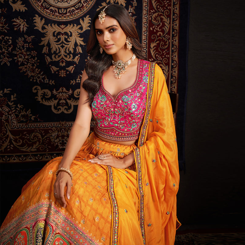 Gulaal - Ready-to-Wear Multi Color Silk Lehenga Choli JMS Studio {{ Royal Red Bridal Lehenga}}