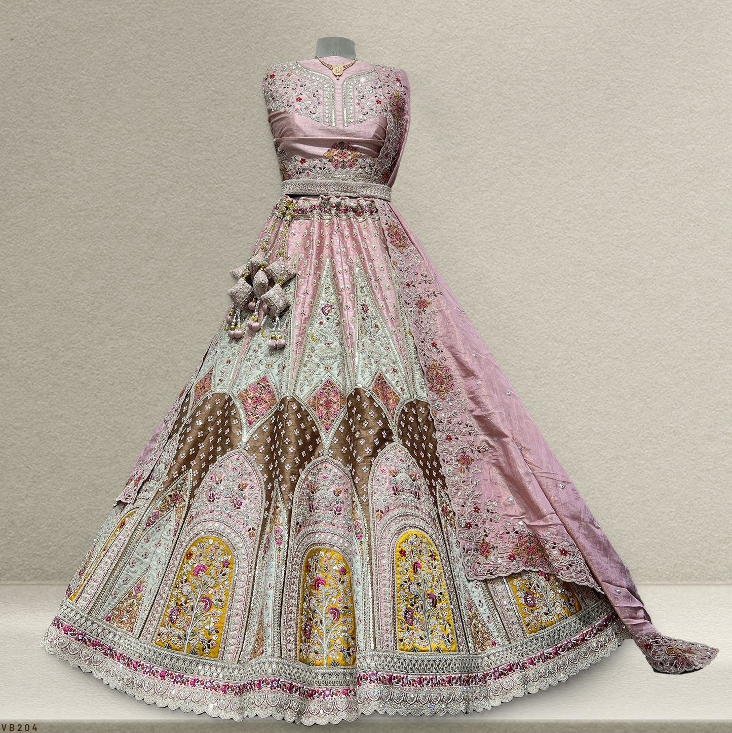 Rosé - Wedding Trousseau in Pastel Hues Raw Silk Lehenga