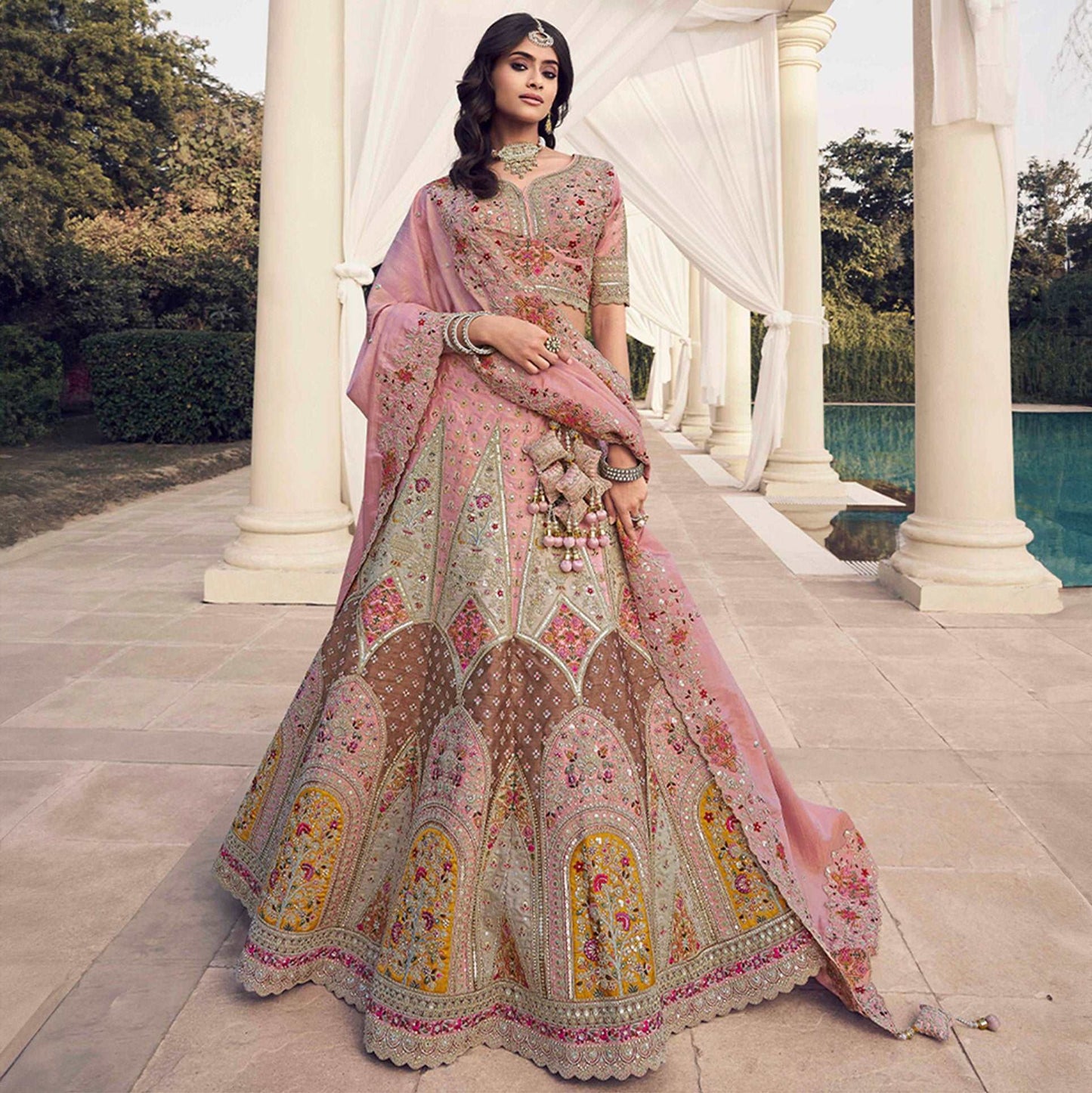 Damsel - Anamika Khanna inspired Pastel Lehenga JMS Studio {{ Royal Red Bridal Lehenga}}