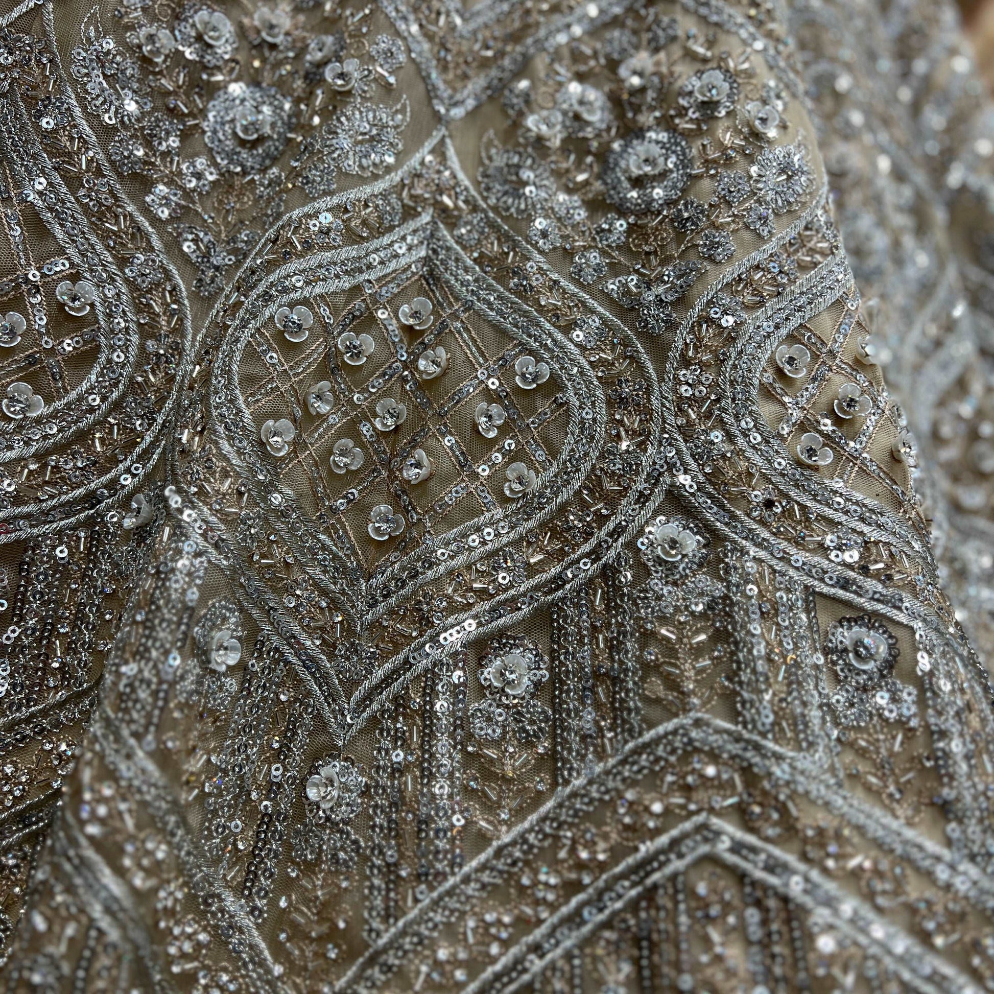 Jazzagals - CutDana Handwork Ivory Silver Designer Lehenga