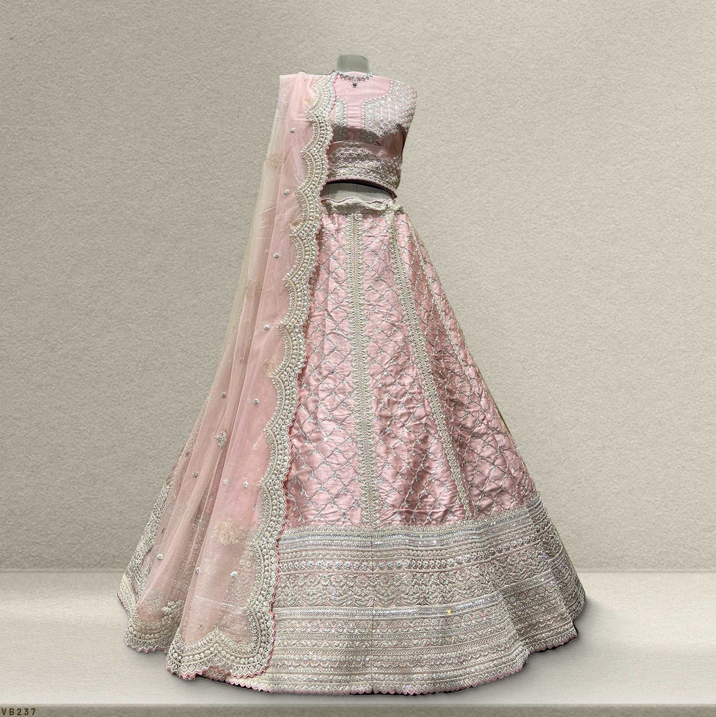 Damsel - Cutdana Handwork Soft Pink Raw Silk Lehenga