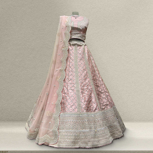 Damsel - Cutdana Handwork Soft Pink Raw Silk Lehenga JMS Studio {{ Royal Red Bridal Lehenga}}