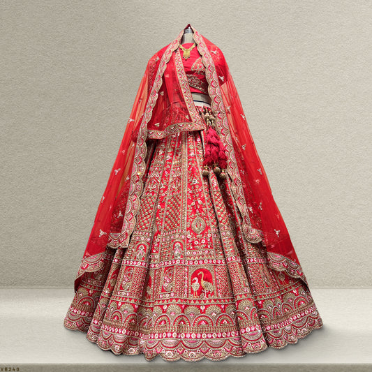 Dulhan in Red Lehenga Elegance: Handwork Royal Red Bridal Lehenga