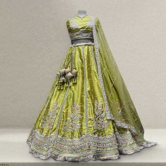 Jazzagals - Beads & Pearls Handwork Lime Green Lehenga