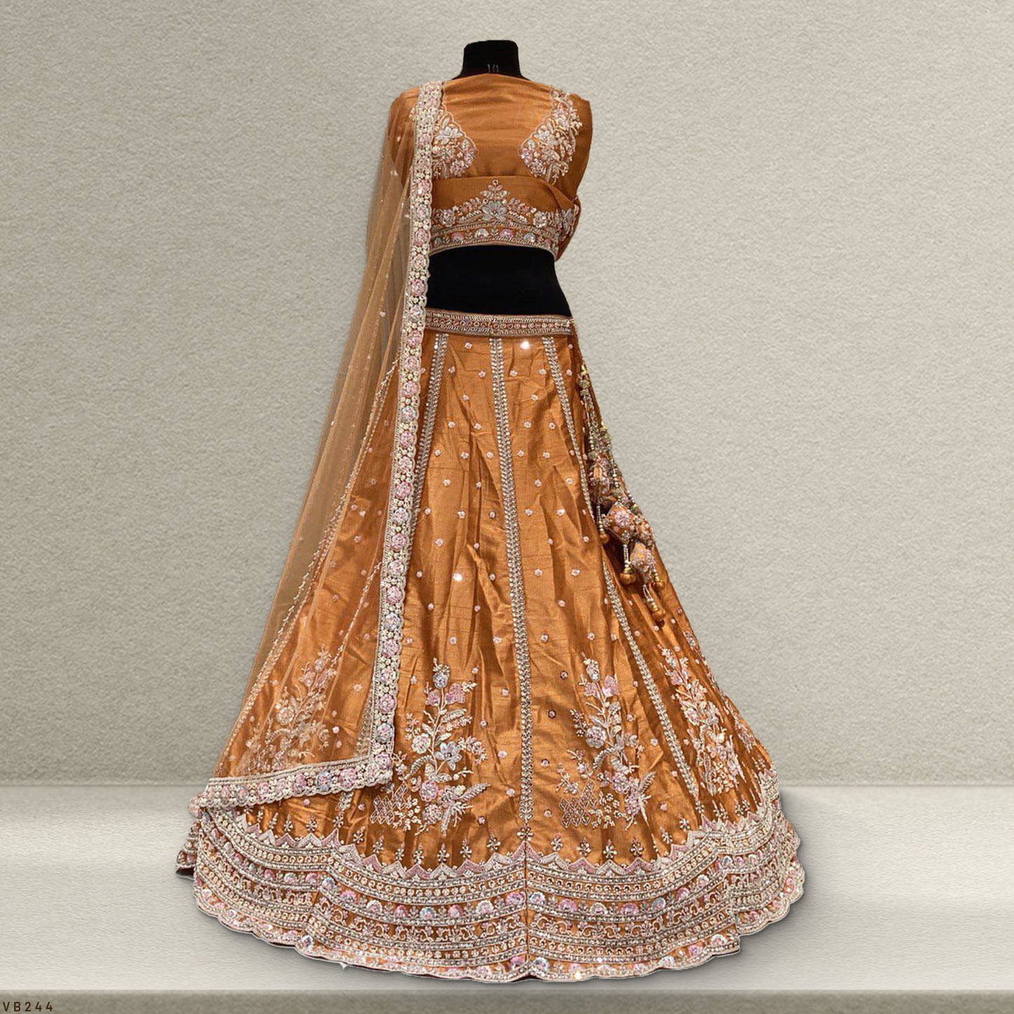 Jazzagals - Beads & Pearls Handwork Rust Color Lehenga