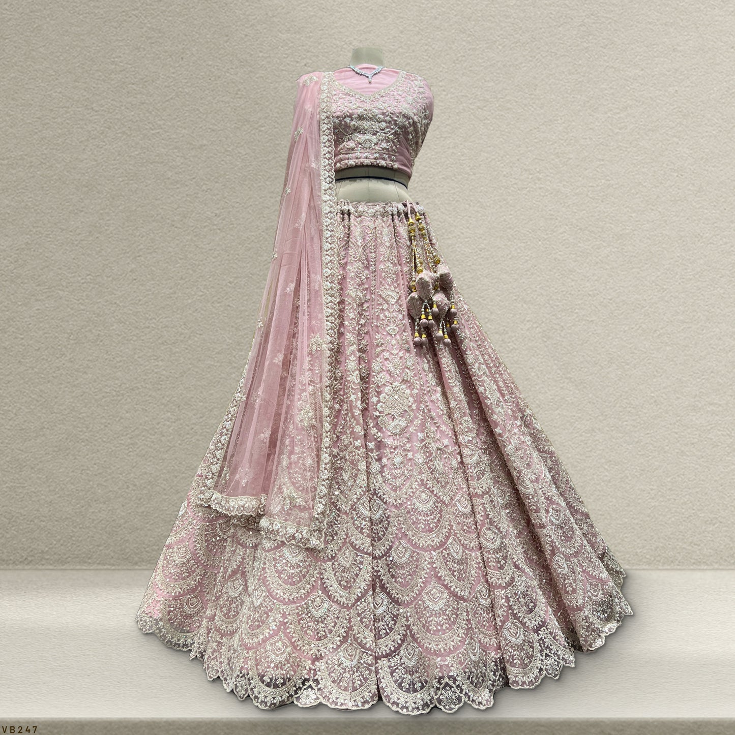 Jazzagals - Beads & Pearls Handwork Blush Pink Lehenga