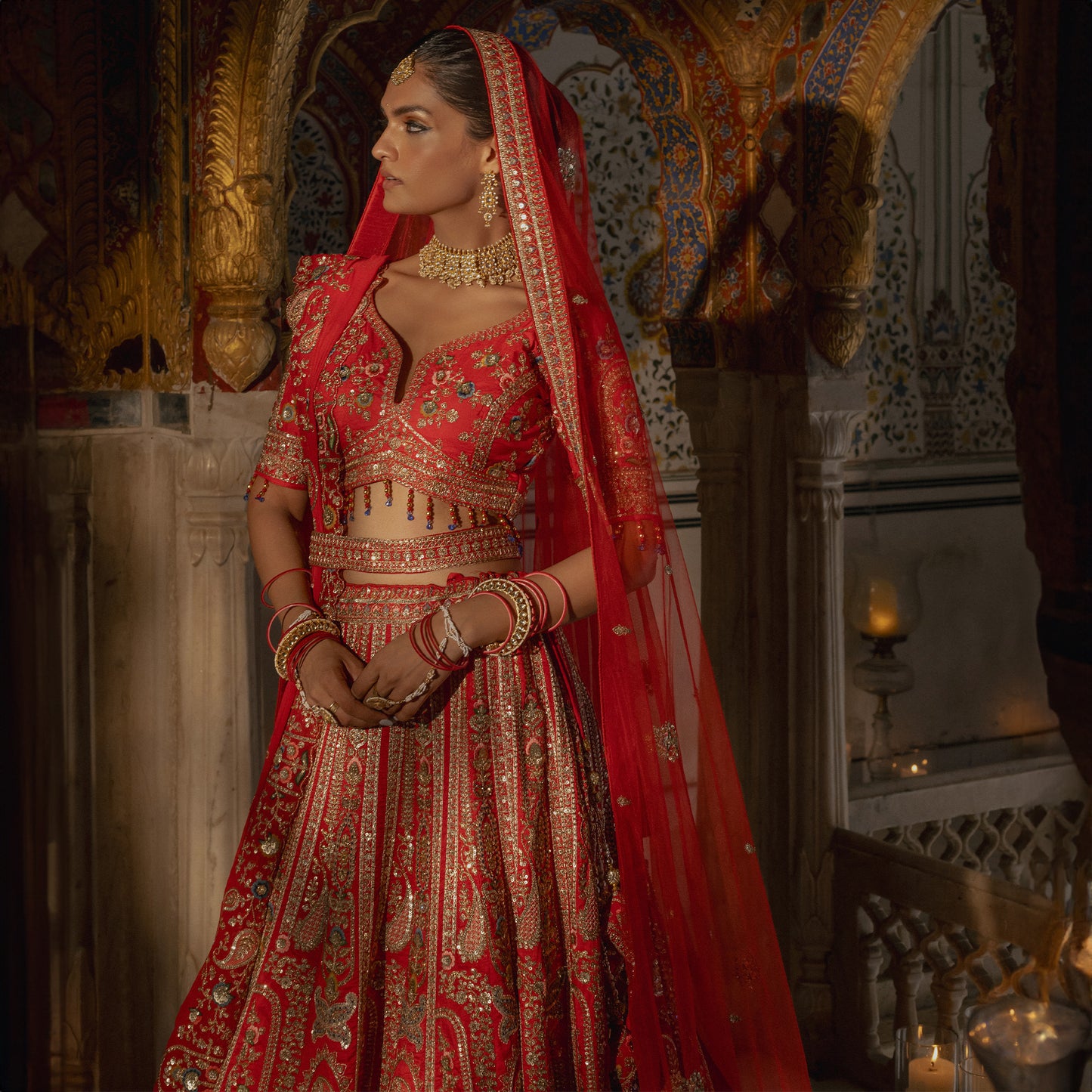 Sangria : Double Dupatta Royal Red Bridal Lehenga