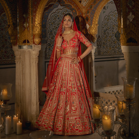 Sangria : Double Dupatta Royal Red Bridal Lehenga