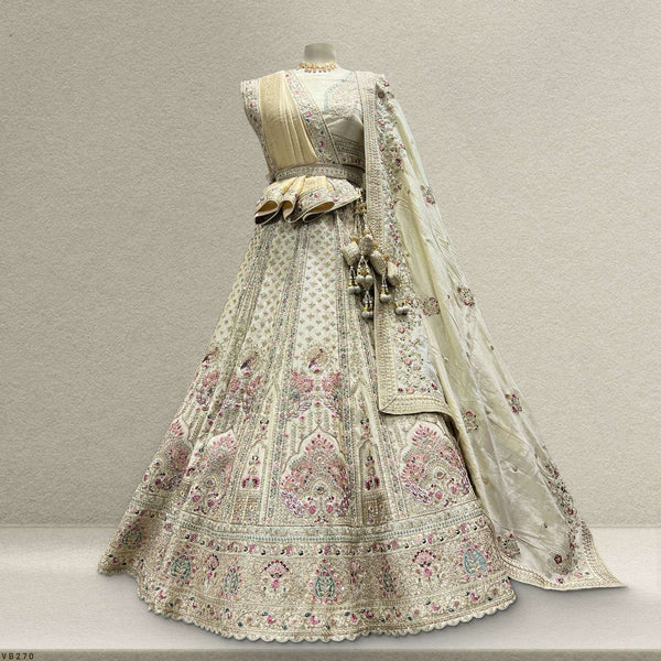 Rosé - Double Dupatta Crape Silk Ivory Bridal Reception Lehenga