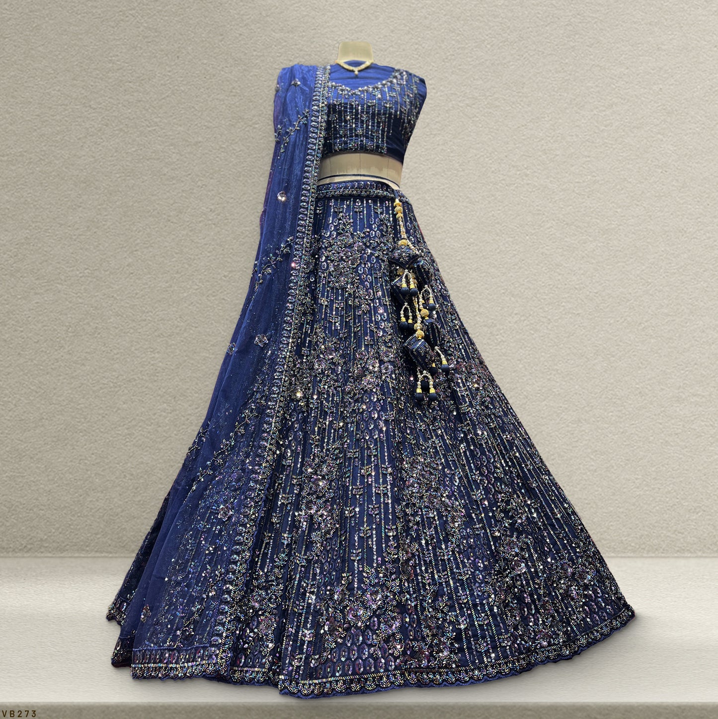 Jazzagals - Beads & Pearls Handwork Deep Blue Lehenga