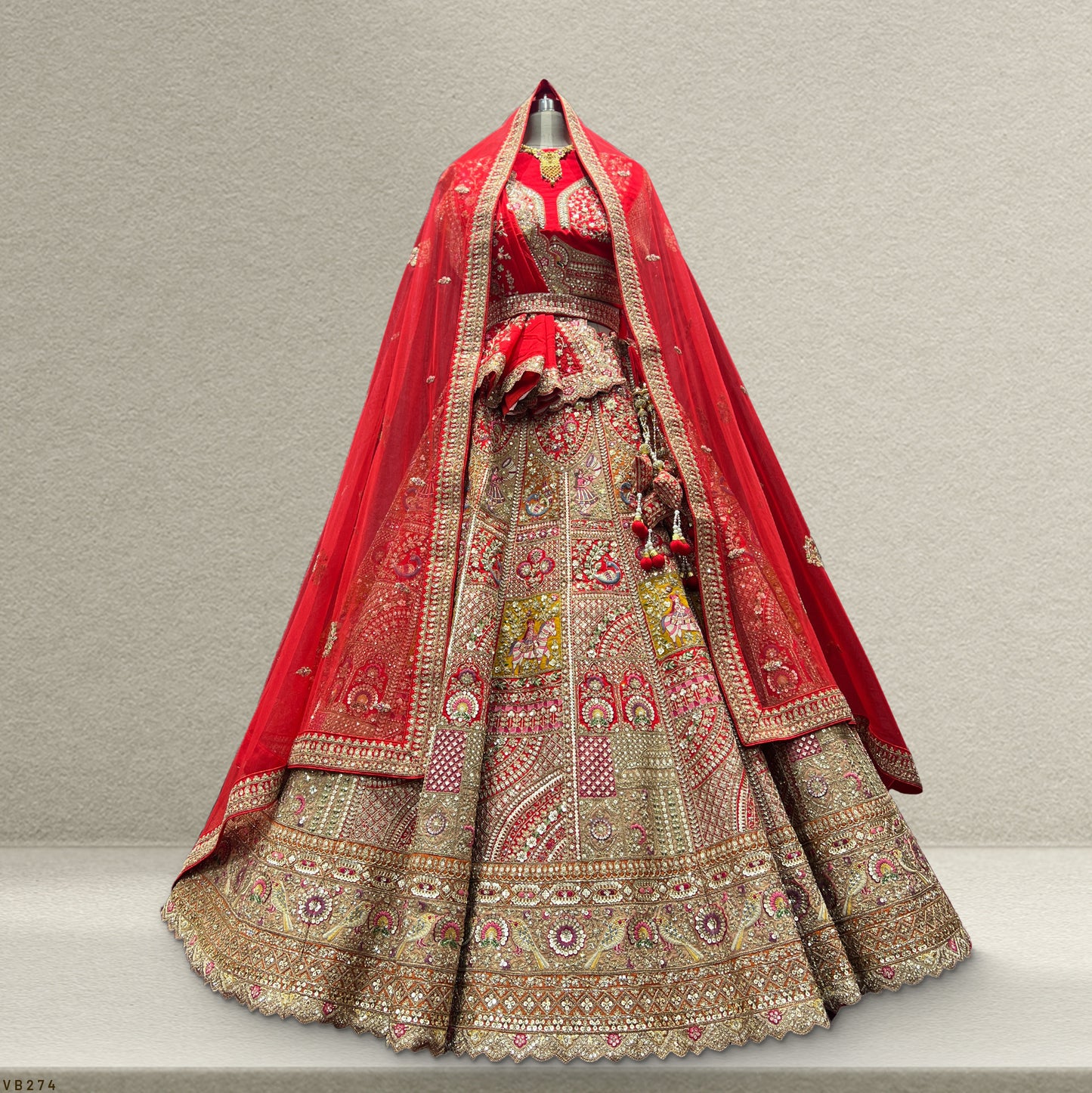 Sangria : Double Dupatta Royal Red Bridal Lehenga