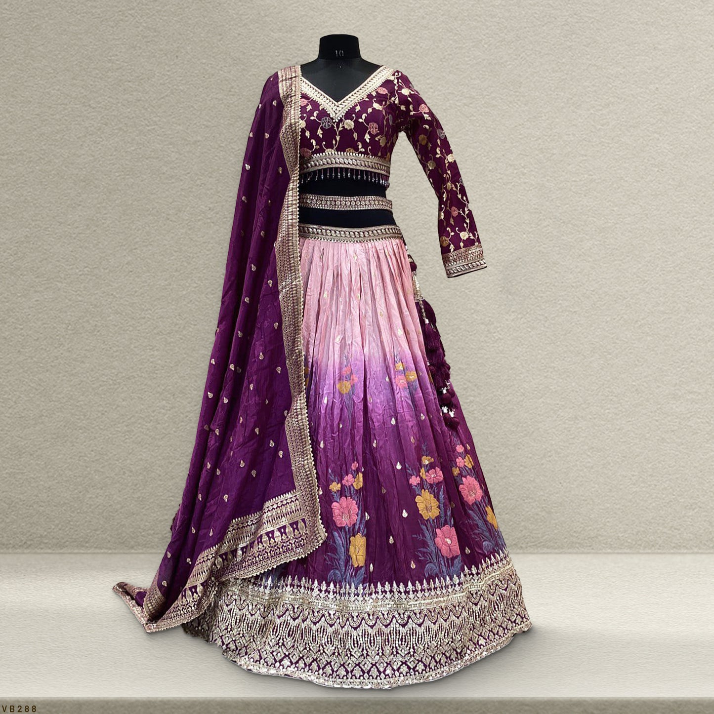 Shringaar: Position Print Silk Lehenga with Work Blouse