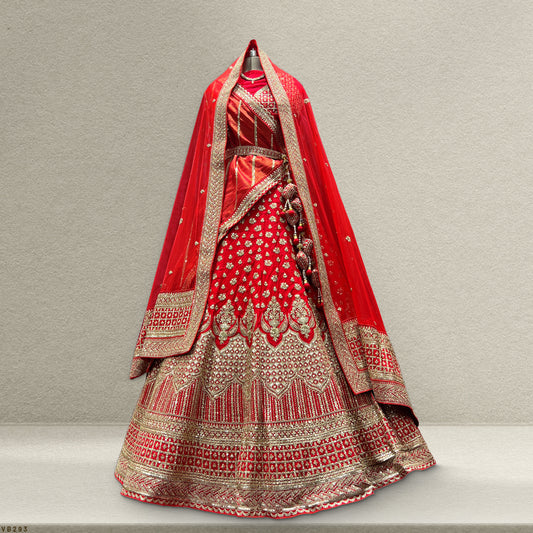 Dulhan in Red Lehenga Elegance: Raw Silk Royal Red Bridal Lehenga