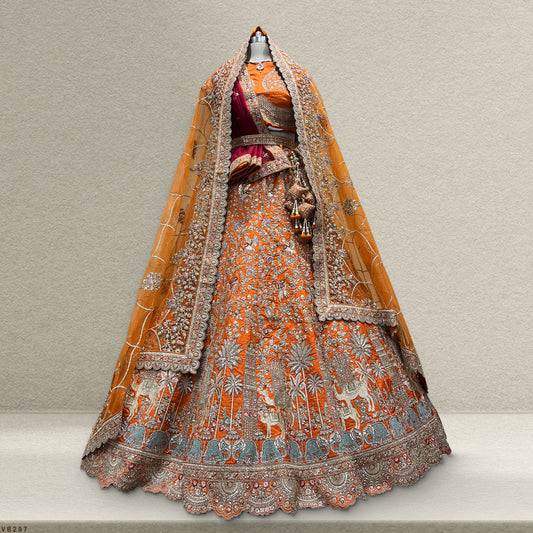 Dulhan in Orange Bridal Lehenga: Celebrity-Inspired Royal Baggi Collection JMS Studio {{ Royal Red Bridal Lehenga}}