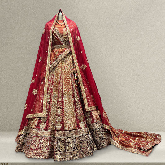 Amrapali - The Royal Maroon Tissue Silk Rajwadi Bridal Lehenga JMS Studio {{ Royal Red Bridal Lehenga}}