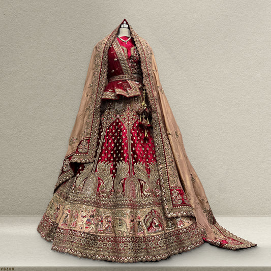 Amrapali - The Royal Chiku Maroon Multicolor Rajwadi Bridal Lehenga