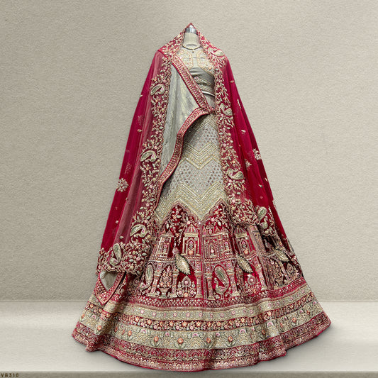 Amrapali - The Royal Tissue Silk Rajwadi Gorgeous Bridal Lehenga Pista Color