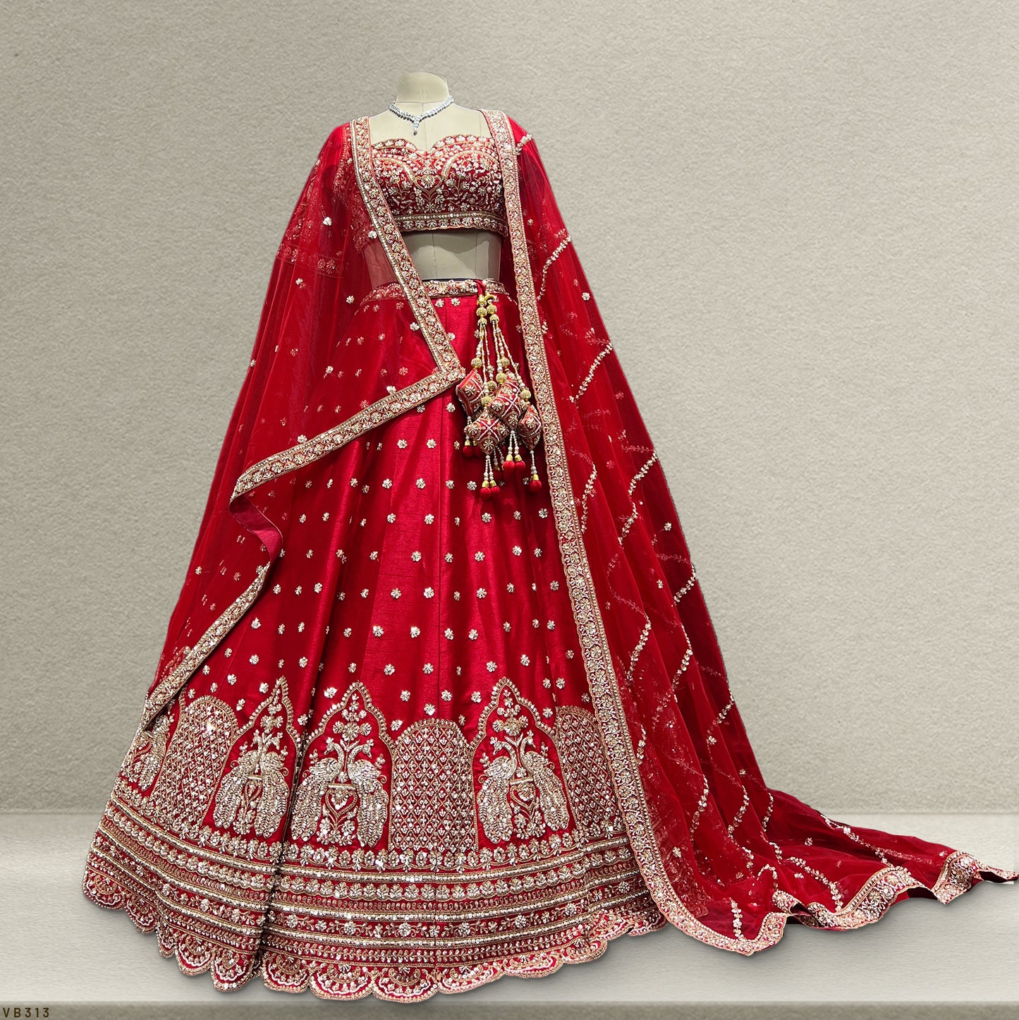 Sangria : Double Dupatta Handwork Royal Red Bridal Lehenga