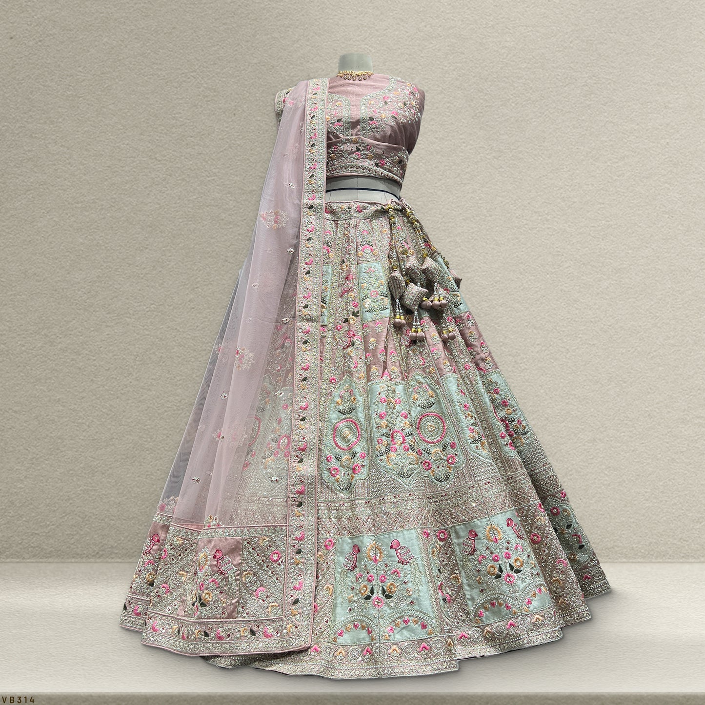 Rosé - Wedding Trousseau in Pastel Hues Raw Silk Lehenga