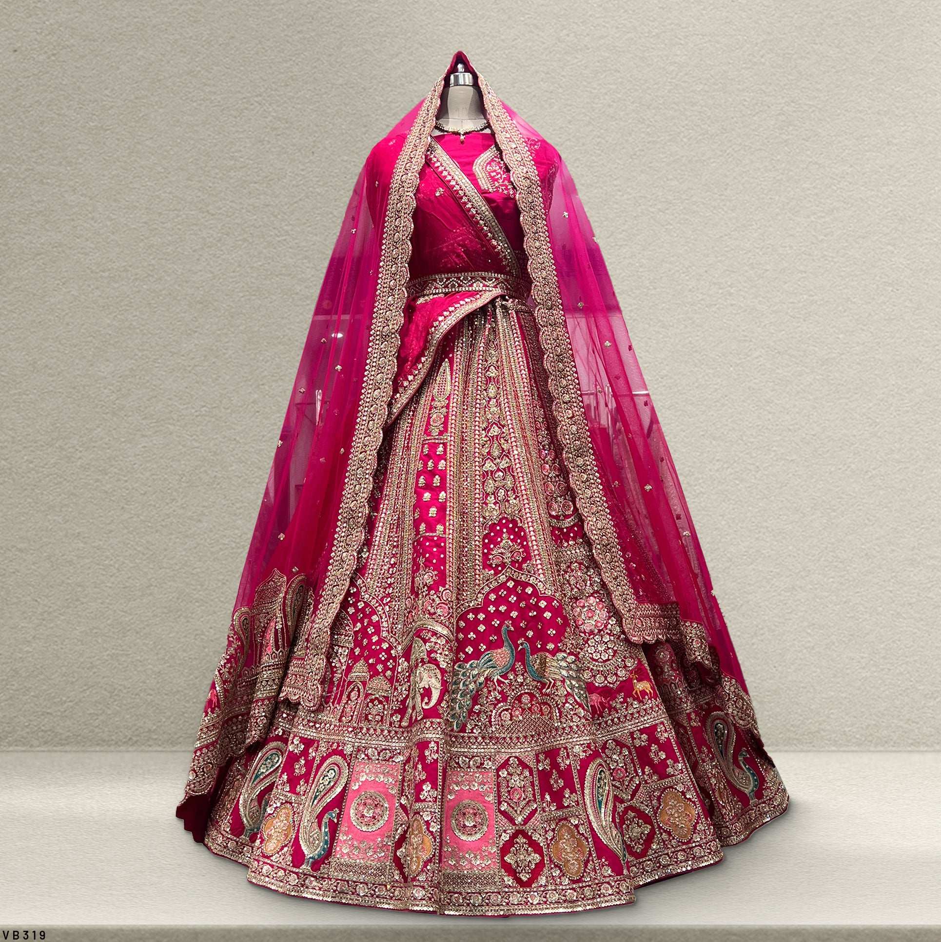 Sangria : Double Dupatta Minimal Rani Pink Bridal Lehenga