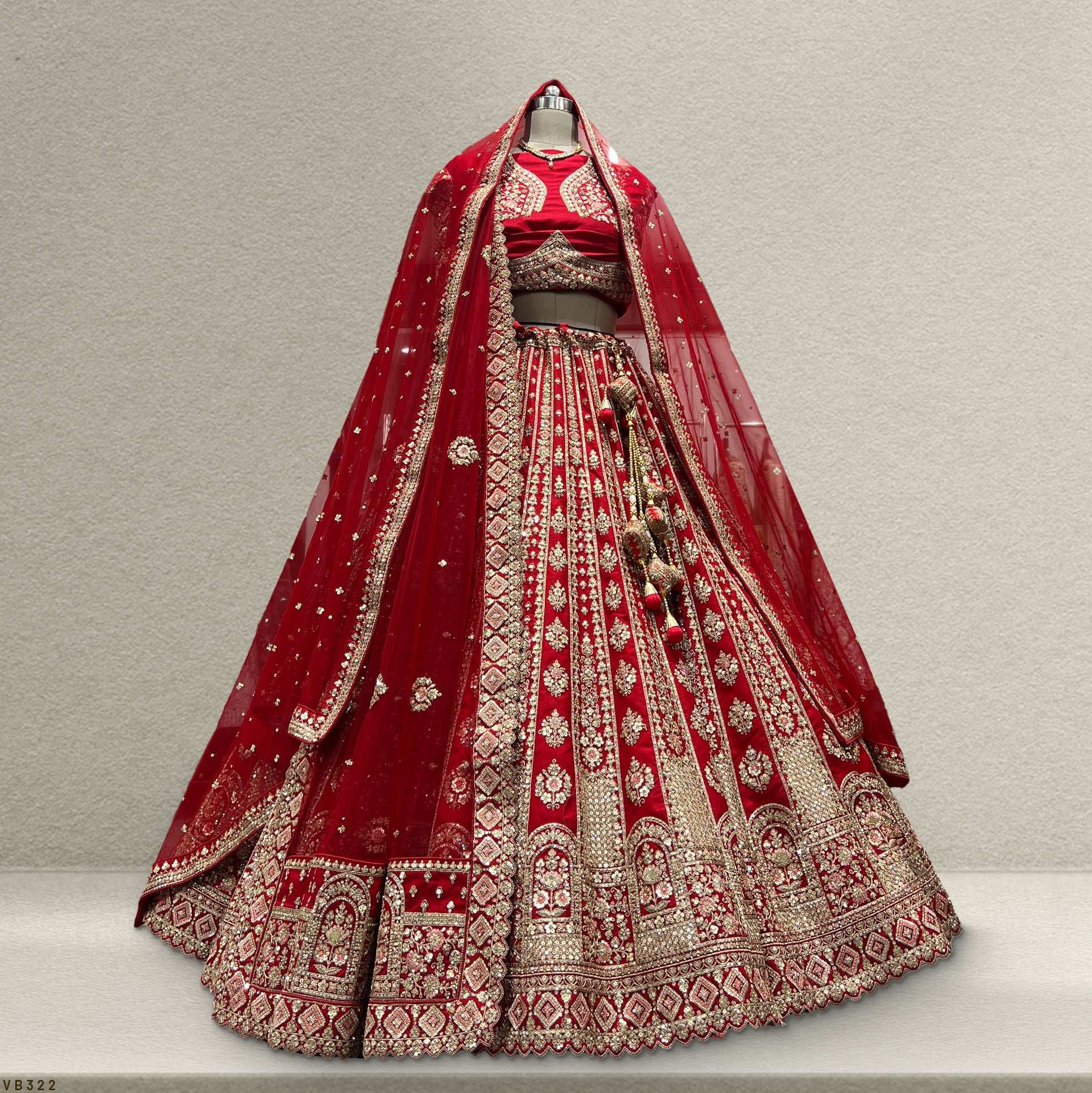 Sangria : Double Dupatta Minimal Royal Red Bridal Lehenga