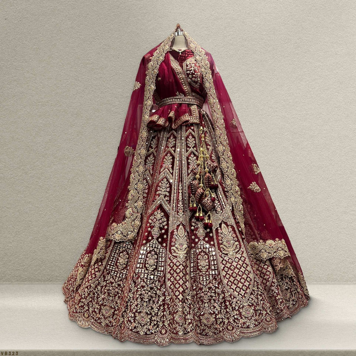 Rajgharana - The Maroon Mirror Handwork Rajwadi Bridal Lehenga