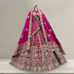 Sangria : Double Dupatta Big Flared Raw Silk Magenta Bridal Lehenga