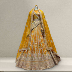 Dulhan in Gold Lehenga Elegance: Celebrity-Inspired Royal Baggi Collection
