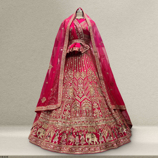 Sangria : Double Dupatta Minimal Rani Pink Bridal Lehenga