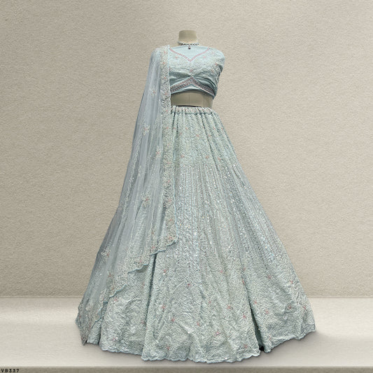 Jazzagals - Designer Replica Powder Blue Handwork Couture Lehenga - JMS Studio