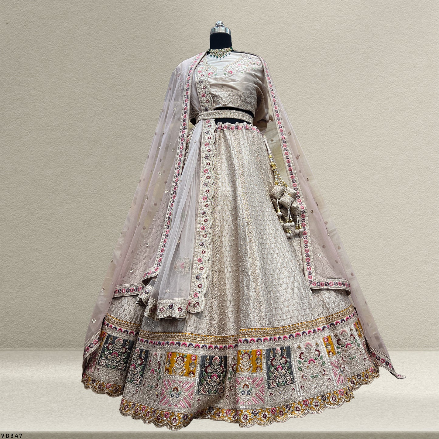 Rosé - Wedding Trousseau in Pastel Hues Raw Silk Off White Bridal Lehenga