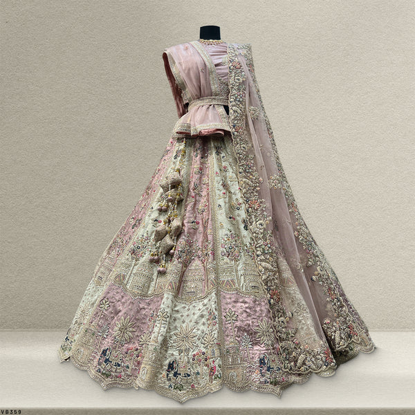 Rosé - Multicolor Raw Silk Designer Pastel Lehenga