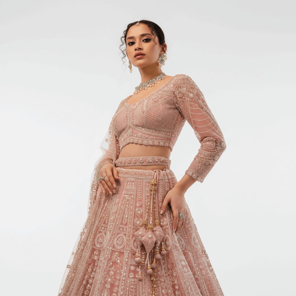 JMS Studio Pink Handwork Lehenga for Reception & Sangeet for Bride