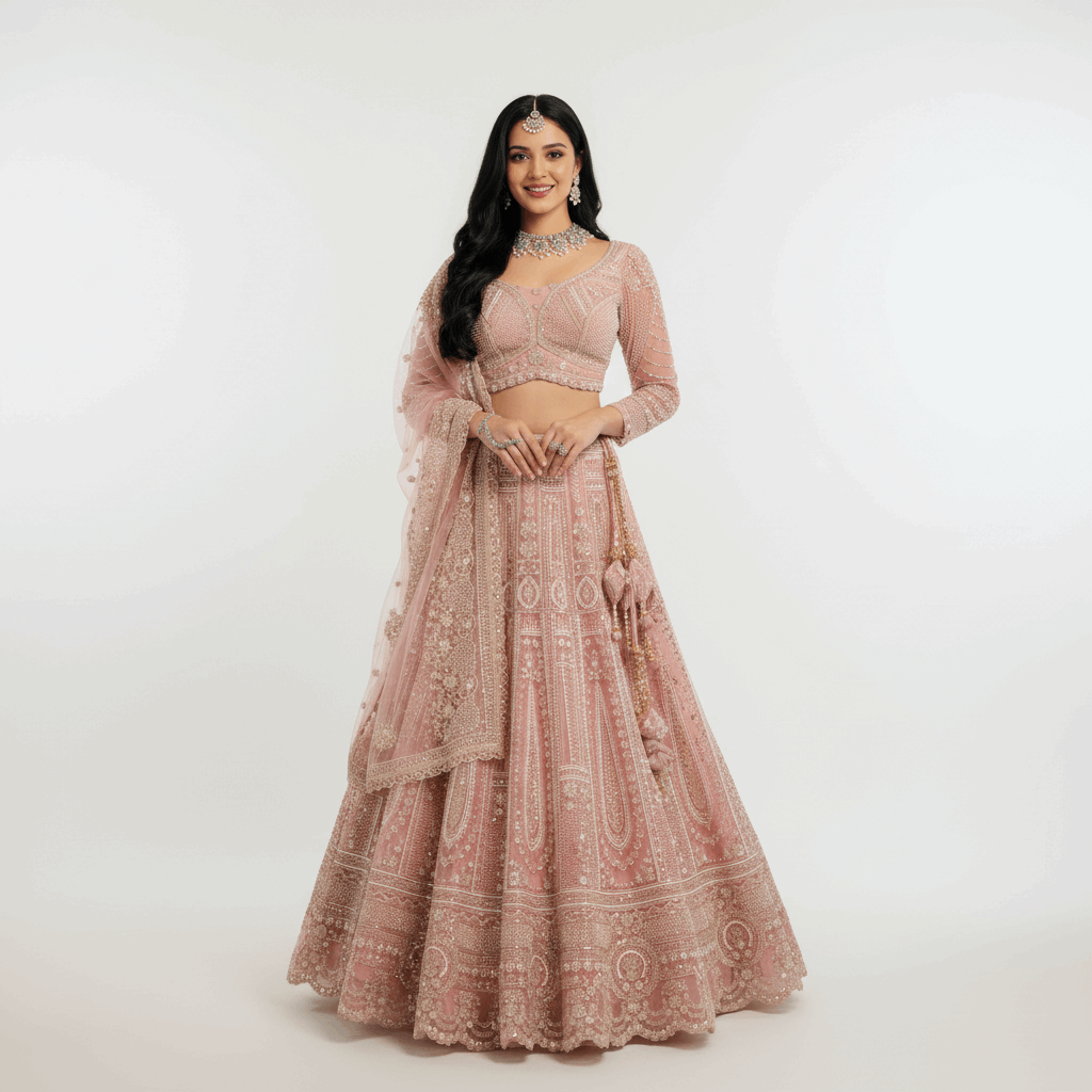 JMS Studio Pink Handwork Lehenga for Reception & Sangeet for Bride