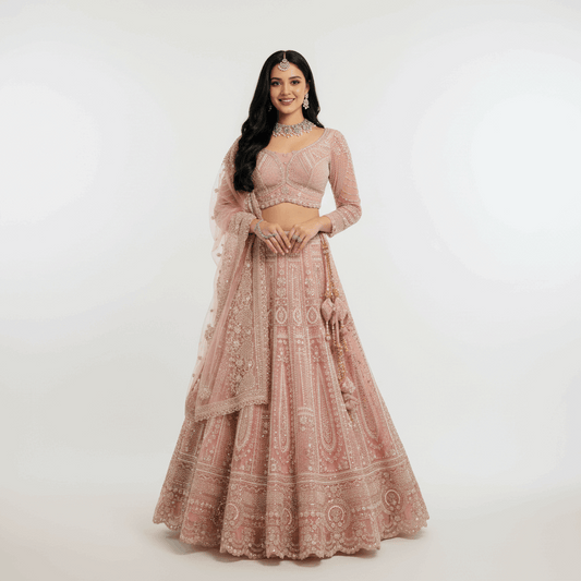 JMS Studio Pink Handwork Lehenga for Reception & Sangeet for Bride