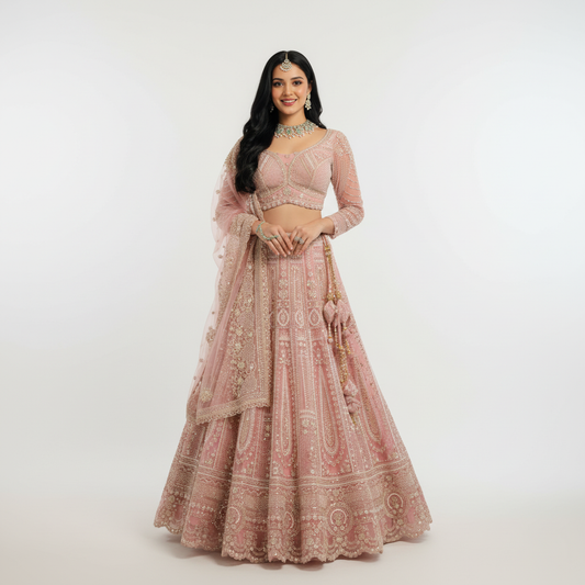 JMS Studio Pink Handwork Lehenga for Reception & Sangeet for Bride