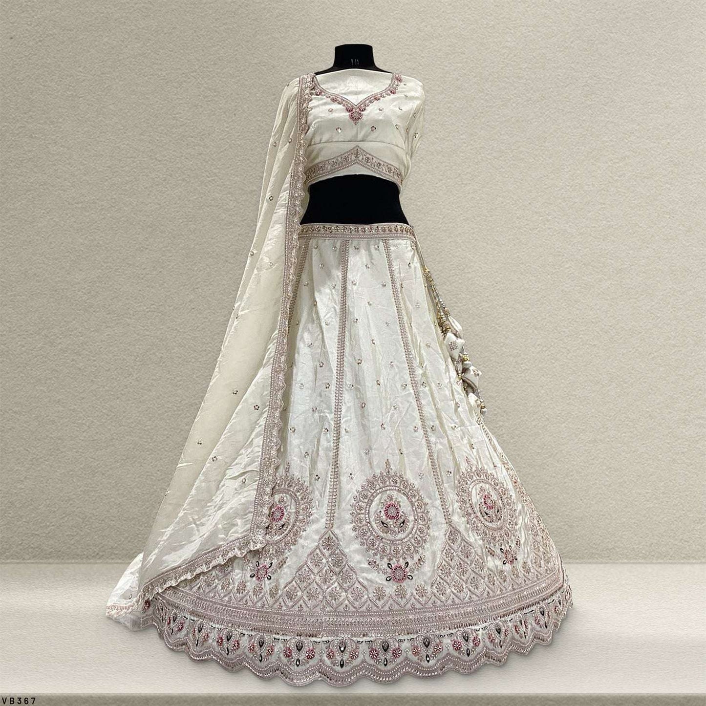 Cherry Blossom -  Modern Minimal Boota Pattern Silk Handwork Lehenga