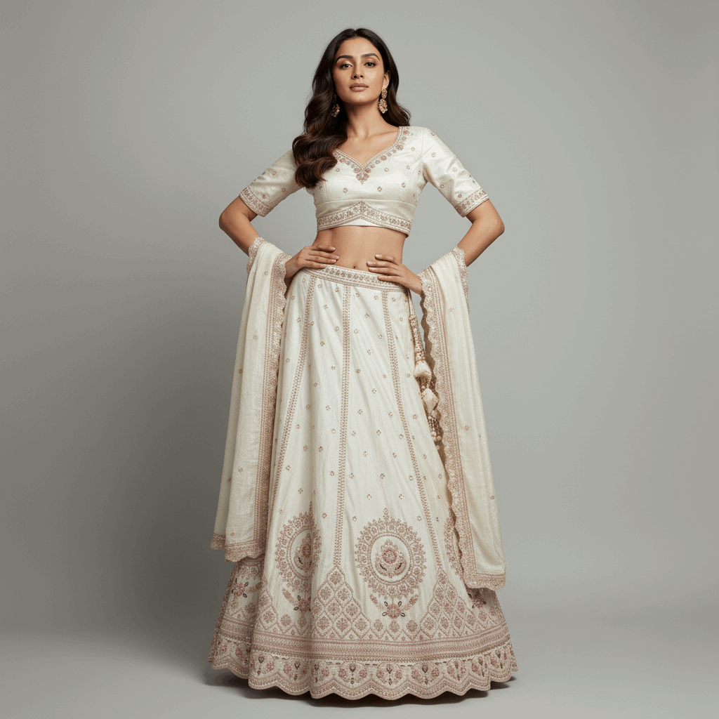 Cherry Blossom -  Modern Minimal Boota Pattern Silk Handwork Lehenga