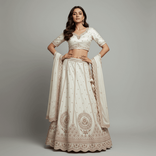 Cherry Blossom -  Modern Minimal Boota Pattern Silk Handwork Lehenga