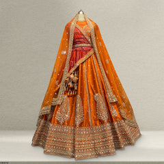Sangria : Cutdana Pearls Handwork Rust Orange Bridal Lehenga