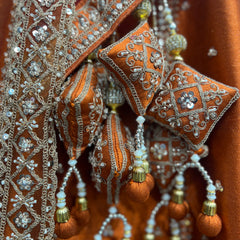Sangria : Cutdana Pearls Handwork Rust Orange Bridal Lehenga